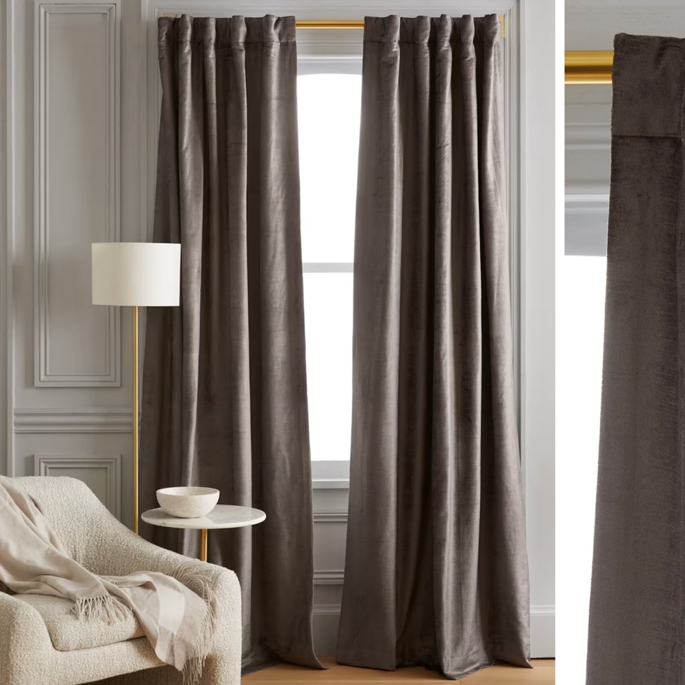 NWOT QUINCE Set 48x108 Luster Velvet Blackout Curtains Slate 1340